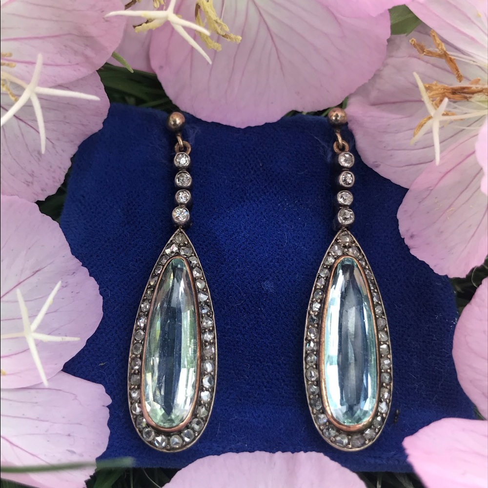 Vintage Georgian aquamarine & diamond earrings